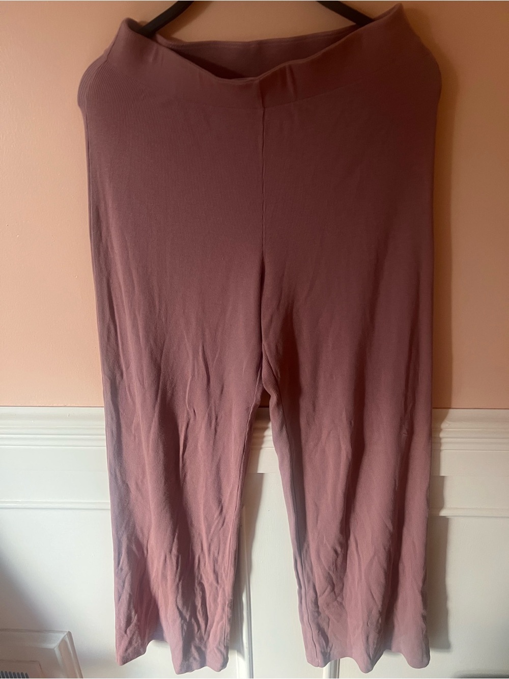 Skin organic double layer high waist modal soft comfy ribbed flare pants mauve
